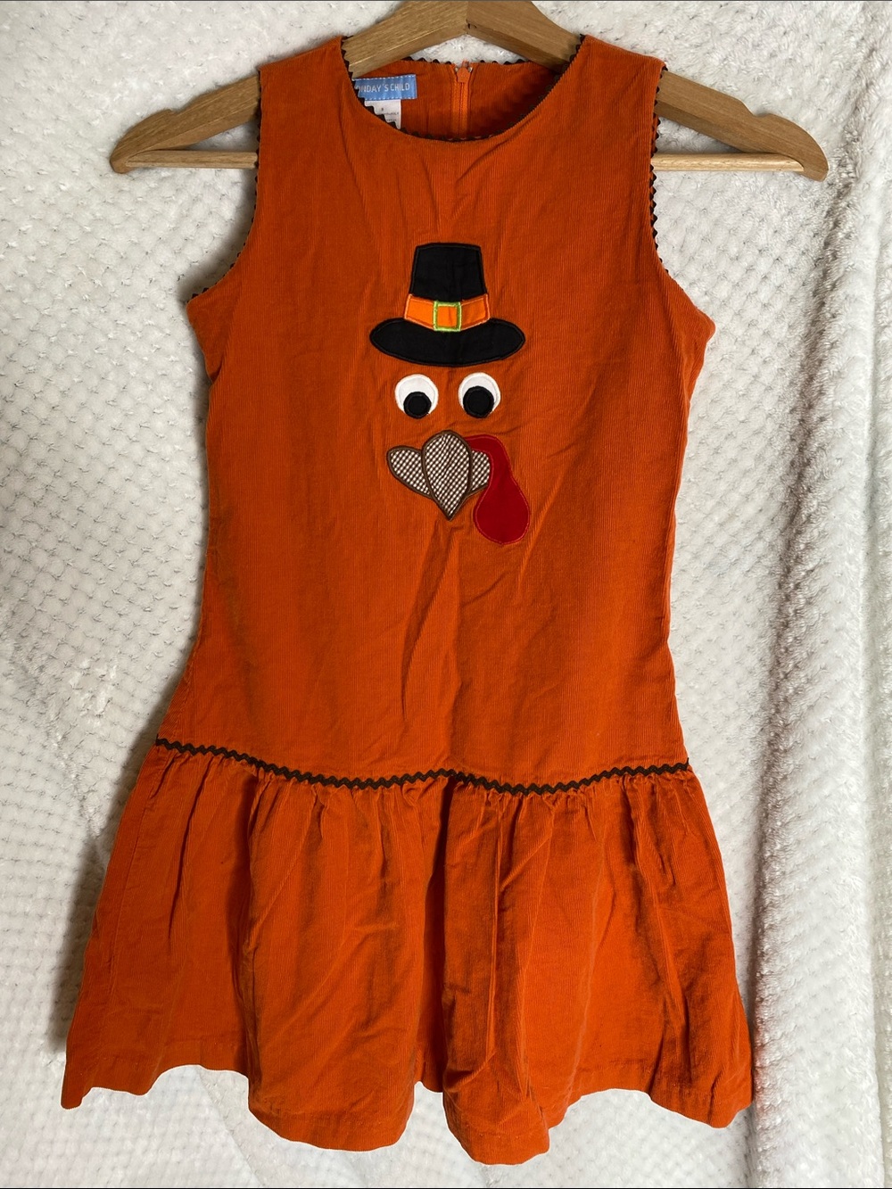 Monday’s Child Orange Kids Thanksgiving Turkey Corduroy Dress